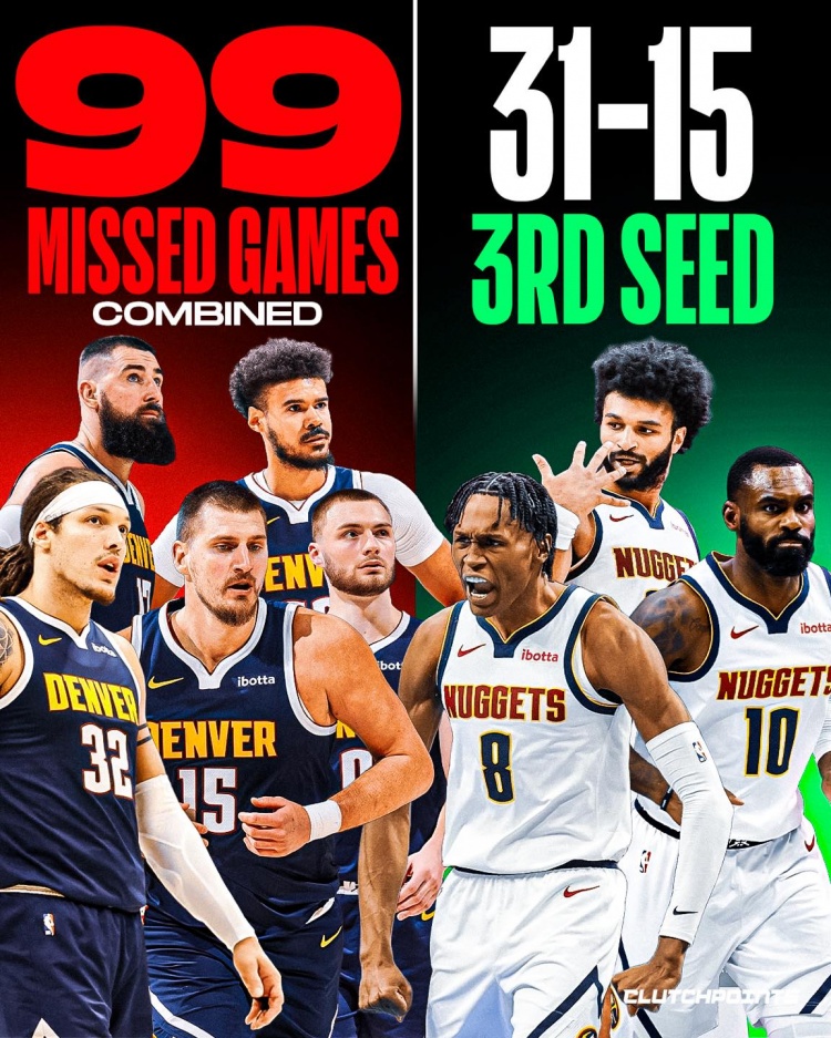 开云体育平台-4主力+瓦兰合计缺席99场！掘金依旧31胜15负排西部第三！